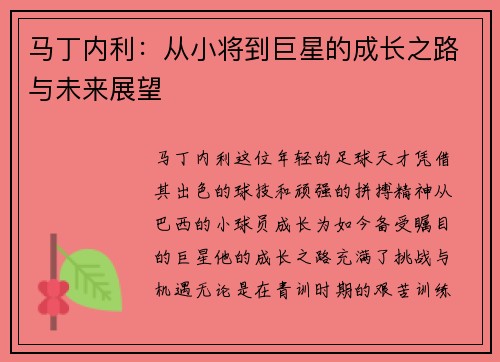 马丁内利：从小将到巨星的成长之路与未来展望