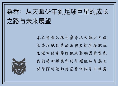 桑乔：从天赋少年到足球巨星的成长之路与未来展望