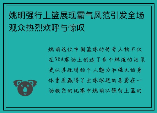 姚明强行上篮展现霸气风范引发全场观众热烈欢呼与惊叹